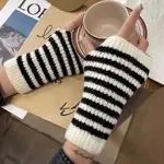 Stripe Acrylic Fibers Knitting Fingerless Gloves