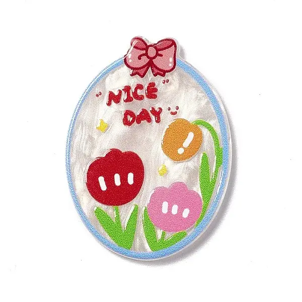 Flower Theme Printed Acrylic Cabochons