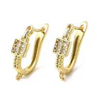 Square Brass Micro Pave Clear Cubic Zirconia Hoop Earring Findings