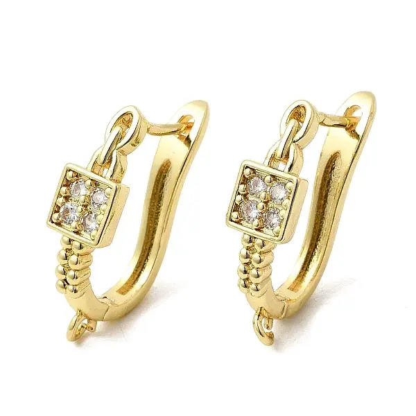 Square Brass Micro Pave Clear Cubic Zirconia Hoop Earring Findings