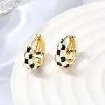 Tartan Pattern Brass Enamel Hoop Earrings for Women