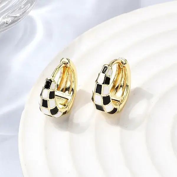 Tartan Pattern Brass Enamel Hoop Earrings for Women