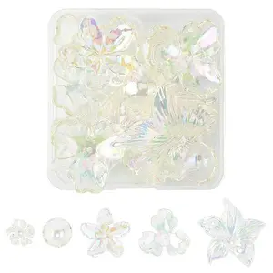 20Pcs 5 Styles UV Plating Acrylic Beads Caps