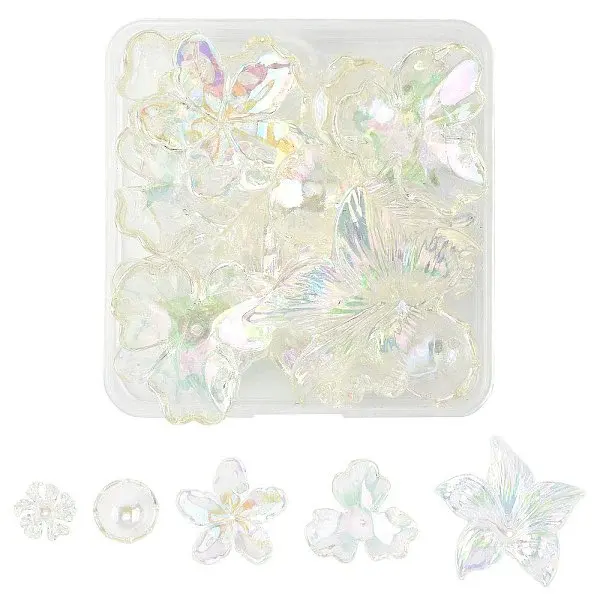 20Pcs 5 Styles UV Plating Acrylic Beads Caps