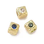Cube Brass Micro Pave Cubic Zirconia Beads