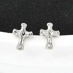 Brass Micro Pave Clear Cubic Zirconia Stud Earrings