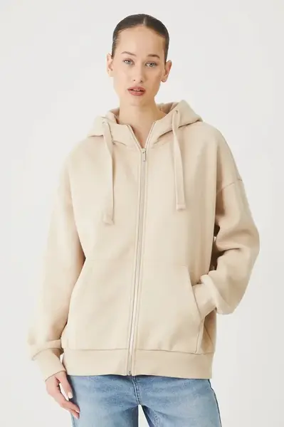 Mikina Medicine dámská, béžová barva, s kapucí, hladká