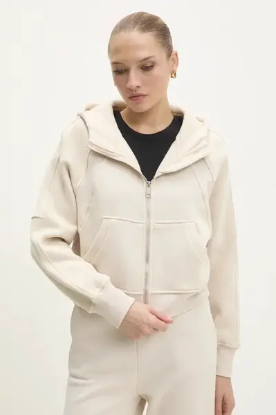 Mikina Answear.LAB dámská, béžová barva, s kapucí, hladká