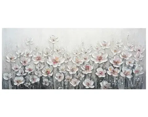 Ručně malovaný obraz Bílé květiny 140x60 cm, olejomalba