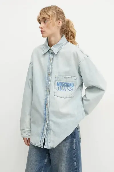 Džínová bunda Moschino Jeans dámská, modrá barva, přechodná, oversize, A0508 8720