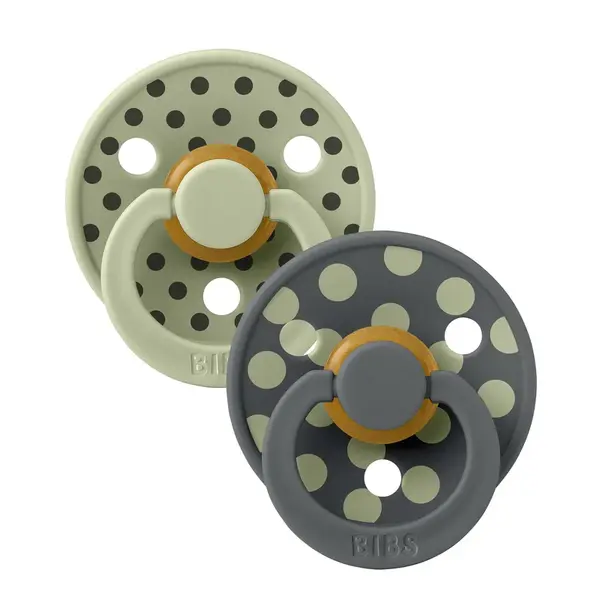 BIBS STUDIO Colour Polka cumlíky z prírodného kaučuku 2ks - veľkosť 2 - Sage / Iron