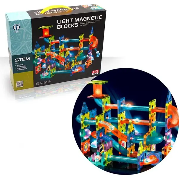 HM Studio Guličková dráha Magnetická svietiaca stavebnica 110 ks