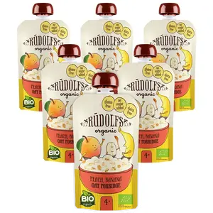 Rudolfs Broskev, banán, celozrnná ovesná kaše kapsička 6x110 g