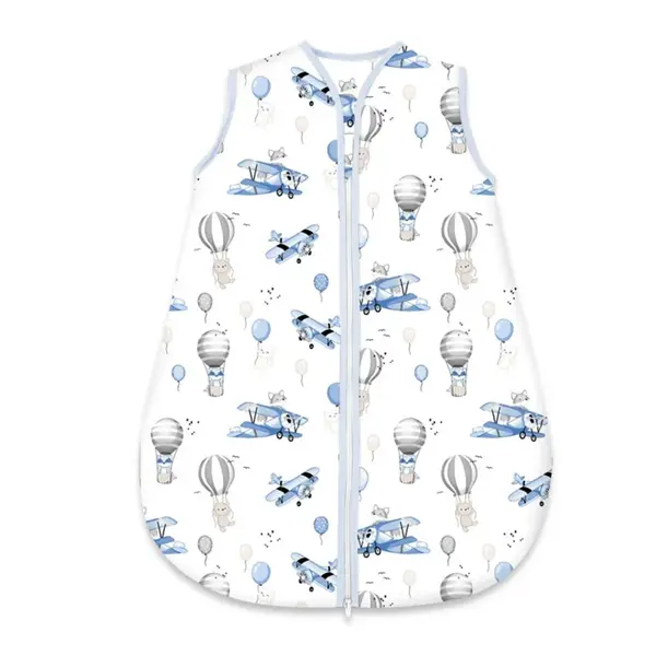 Spací vak, bavlna, celoročná na zips 74 cm, Letadla a balón - modrá