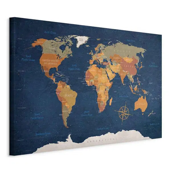 artgeist MALBA NA PLÁTNĚ, mapa světa, 120/80/1,2 cm