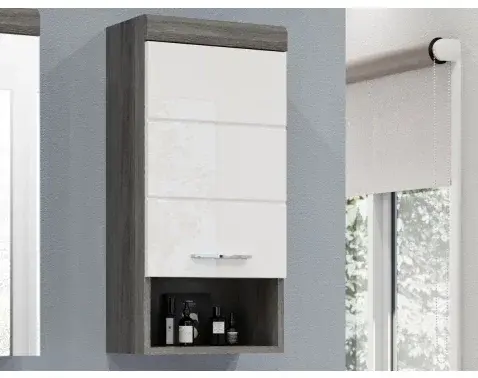 Závesná kúpeľňová skrinka Scout, šedý dub/biela lesk%