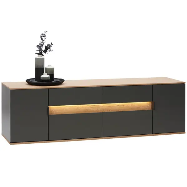 Dieter Knoll NÍZKÁ KOMODA, antracitová, barvy dubu, 185,6/56,6/48 cm