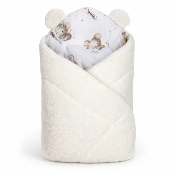 Baby Nellys Beránková zavinovačka bavlna/beránek, boucle - Malá myška, smetana