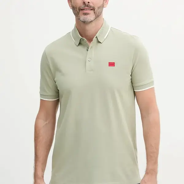 Bavlněné polo tričko HUGO šedá barva