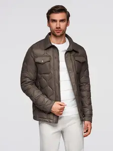 Ombre Men's quilted jacket in shirt cut - khaki