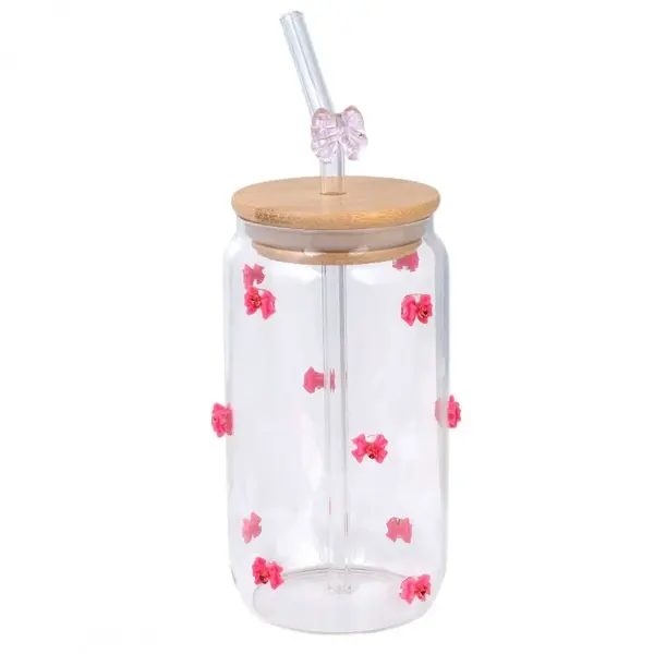 Livefy pohár so slamkou Bowy 400ml, ružový