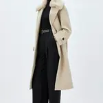 Koton Long Faux Für Cashmere Coat with Removable Collar and Pocket