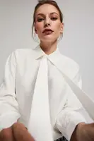 Marisse Shirt With A Tied Neckline And Decorative Pearl Buttons