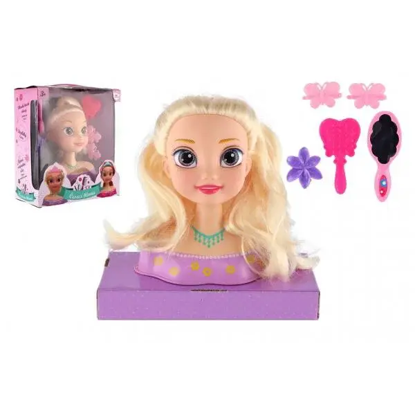 Česací hlava velká blond s doplňky
