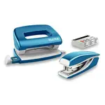 Mini set sešívačky a děrovačky Leitz Wow - modrý