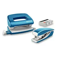 Mini set sešívačky a děrovačky Leitz Wow - modrý