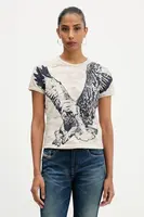 Bavlněné tričko Diesel T-UNCUTIE-LONG-R1 dámské, béžová barva, A19551.0DLBM