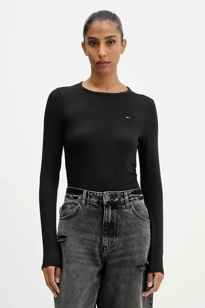 Tričko s dlouhým rukávem Tommy Jeans černá barva, DW0DW21568