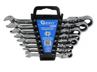 Klíče ráčnové očkoploché s kloubem, sada 8ks, 8–22 mm, plastový držák – GEKO G10338