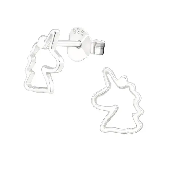 SILVER Dětské stříbrné náušničky Jednorožec, obrys, puzetové