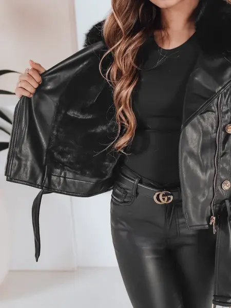 Dámská zimní kožená bunda s kožešinou