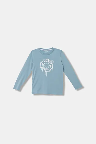 Dětské bavlněné tričko s dlouhým rukávem Guess modrá barva, s potiskem, L5BI01 I3Z14