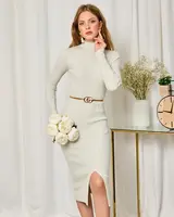 Resti Women's cream colored sweater dress with half turtleneck