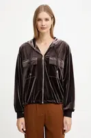 Velurová mikina Liu Jo dámská, hnědá barva, s kapucí, hladká, TF5108.J4955