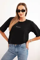 Polski Dámska bavlnená blúzka s potlačou Minimal čierna