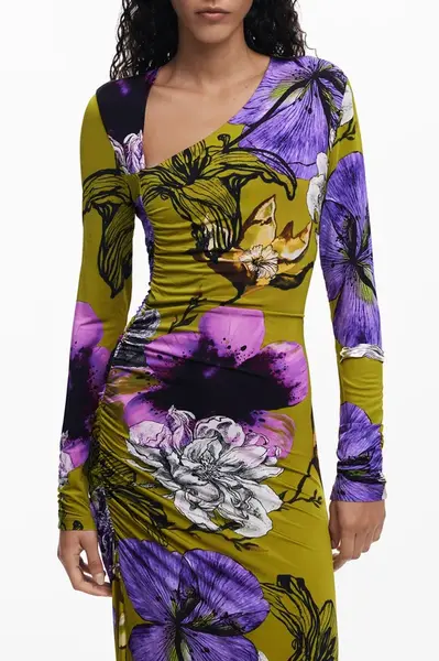 Kvetinové maxi šaty s dlhým rukávom