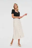 Marisse Beige Linen Midi Skirt