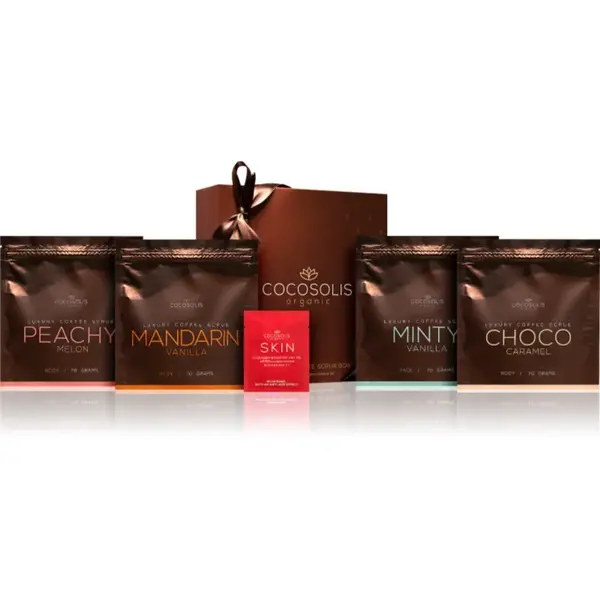 COCOSOLIS Luxury Coffee Scrub Box sada pre jemnú a hladkú pokožku