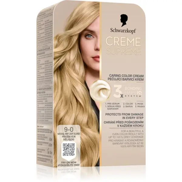 Schwarzkopf Creme Supreme permanentná farba na vlasy odtieň 9-0 Prirodzená veľmi svetlá blond 60 ml