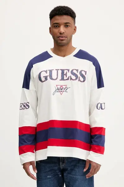 Bavlnené tričko s dlhým rukávom Guess Jeans