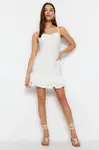 Trendyol Volánová Krémová Mini Sukňa Tkané Šaty
