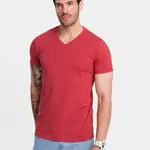 Ombre BASIC men's classic cotton tee-shirt with a crew neckline - red melange