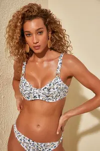 Trendyol Lemon Printed Accessory Detailed Bikini Top
