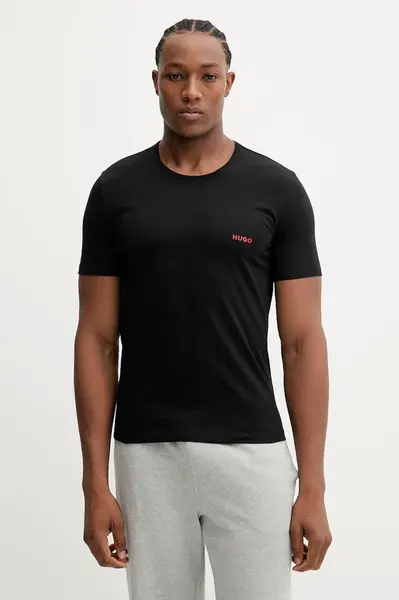 Bavlněné tričko HUGO T-SHIRT RN TRIPLET P 3-pack pánské, více barev, s potiskem, 50532811