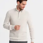 Ombre Men's knitted sweater with spread collar - cream