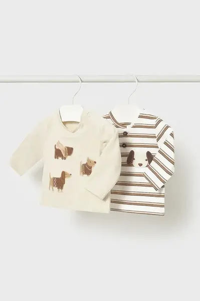 Kojenecké tričko s dlouhým rukávem Mayoral Newborn 2-pack hnědá barva, 2056